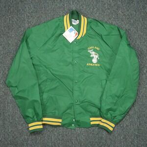 VINTAGE Oakland Athletics Jacket Men Medium Green Chalk Line Snap Satin NOS NSWT